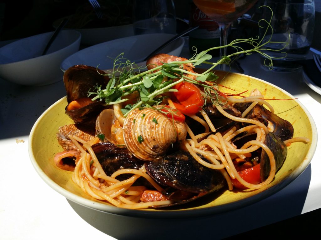 Enjoying Marinara spaghetti